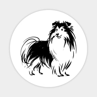 Stick figure sheltie dog in black ink Magnet